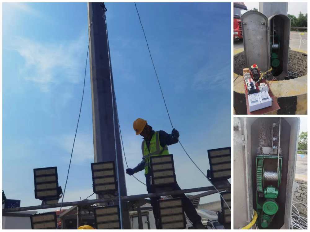 甘南藏族自治州京哈高速服务区改造高杆灯安装现场